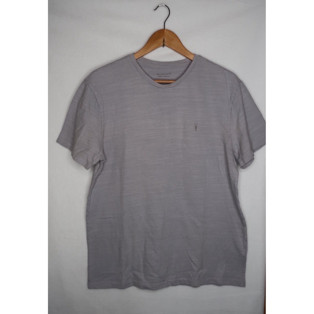AllSaints Topher SS Crew Tee Mens Medium Gray Ramskull Logo Cotton T Shirt EUC